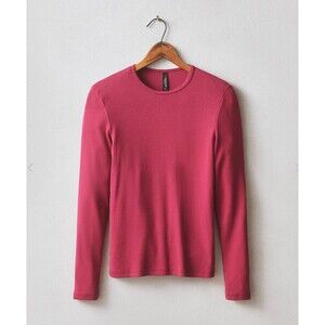 American Giant Shirt Womens S Beet Red Luxe Rib Crew Neck Long Sleeve Cotton NEW